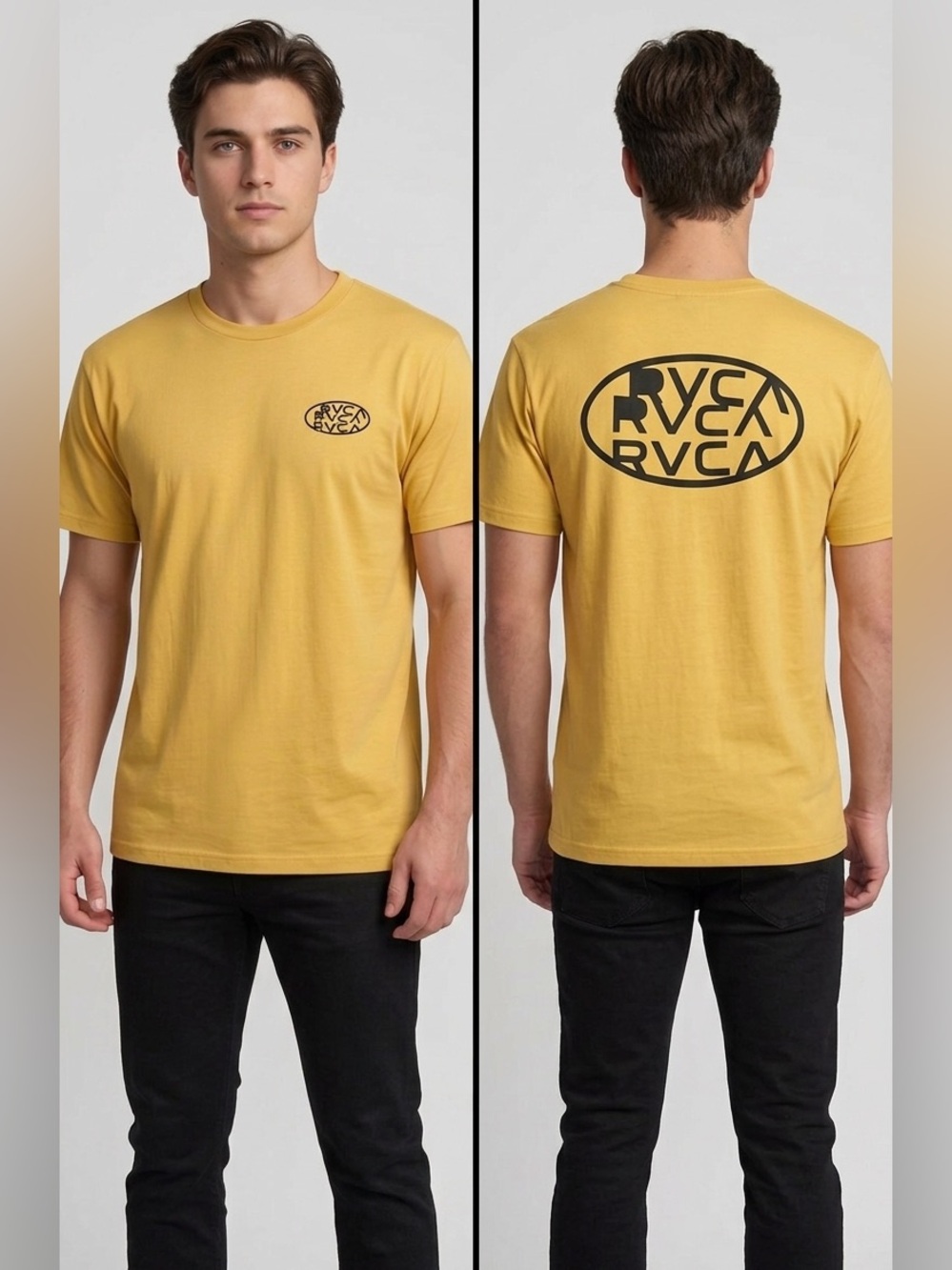RVCA "Double Vision" Logo Graphic Tee – Mustard Yellow